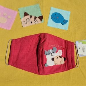 1 Adult Salmon pink Cute Dogs Embroidered Mask